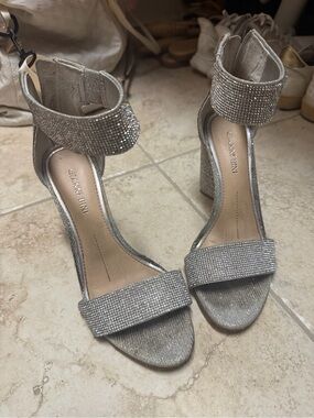 Gianni Bini Silver Crystal-Embellished Block Heels